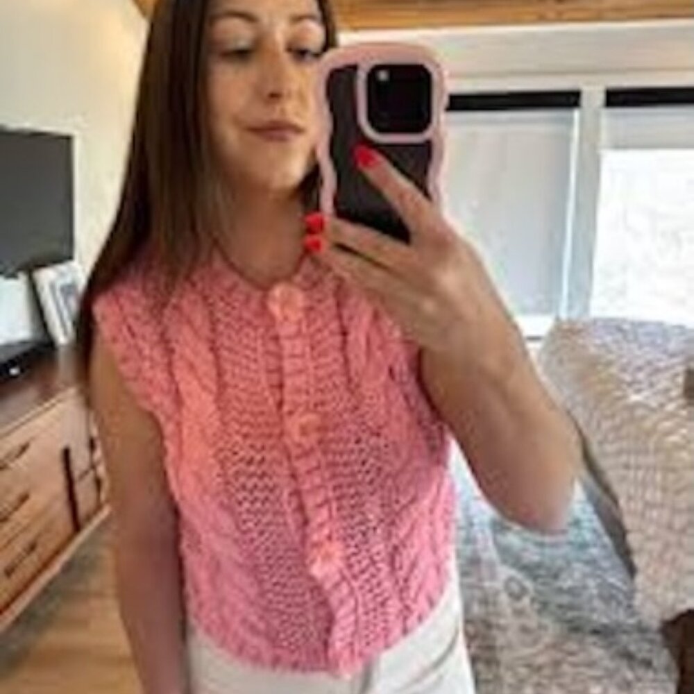 NWT ZARA FLORAL BUTTON KNIT VEST TOP PINK 3920/238 Sz-S